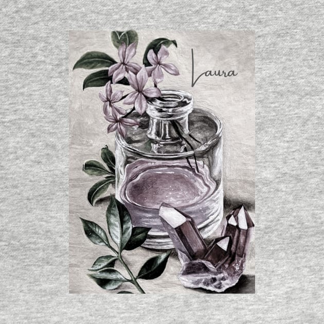 Personalised Vintage print perfume & rose quartz - Laura by LukjanovArt